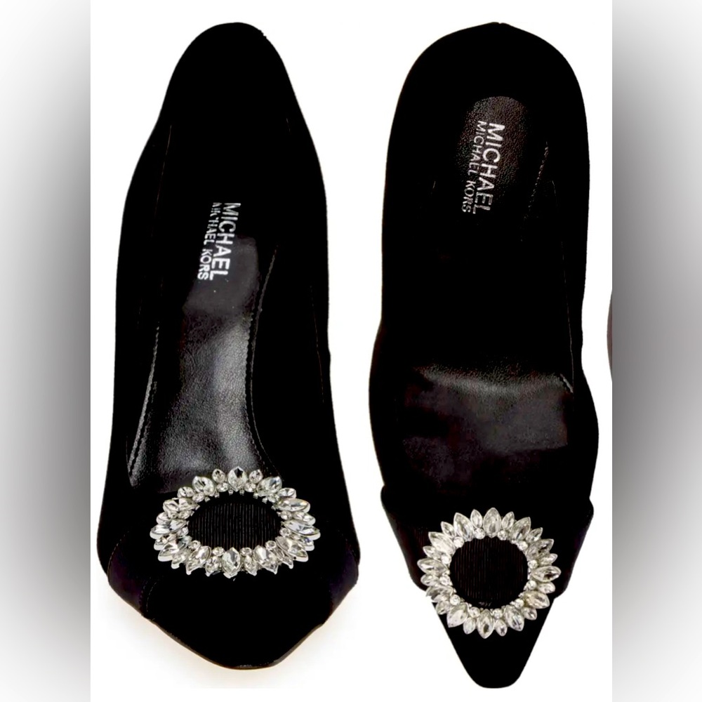 Elegant Black Suede Crystal Embellished Michael Kors Pump Sz 10 Gently worn